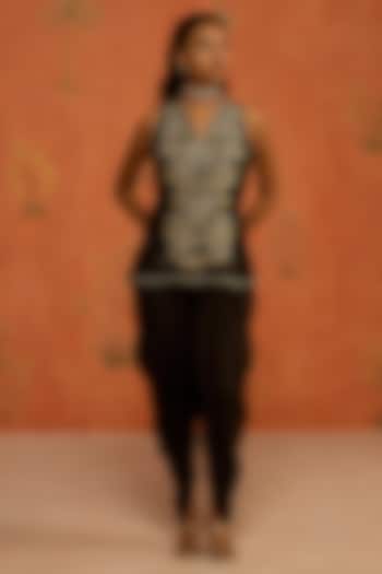 Black Silk Chanderi Dori Embroidered Jacket Set by Shikha Mehta at Pernia's Pop Up Shop