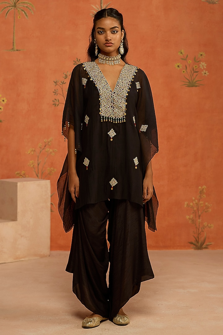 Black Mul Chanderi Dori Embroidered Co-Ord Set by Shikha Mehta at Pernia's Pop Up Shop