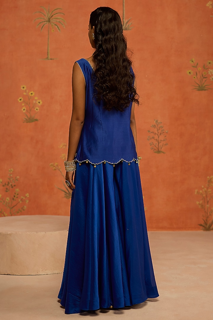 Blue Silk Chanderi Dori Embroidered Jacket Set by Shikha Mehta at Pernia's Pop Up Shop