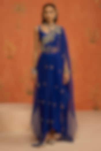 Blue Silk Organza Dori Embroidered Cape Set by Shikha Mehta at Pernia's Pop Up Shop