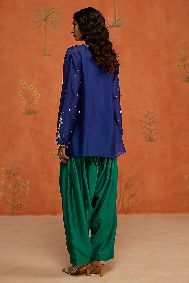 Blue Silk Chanderi Dori Embroidered Co-Ord Set by Shikha Mehta at Pernia's Pop Up Shop