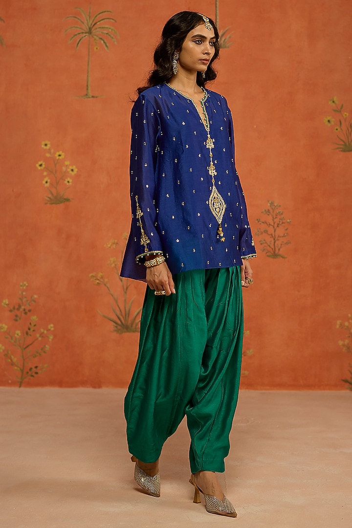 Blue Silk Chanderi Dori Embroidered Co-Ord Set by Shikha Mehta at Pernia's Pop Up Shop