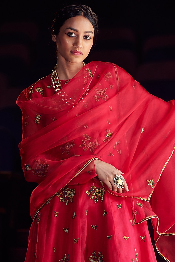 Berry Red Floral Embroidered Wedding Anarkali Set by Shikha Mehta at Pernia's Pop Up Shop