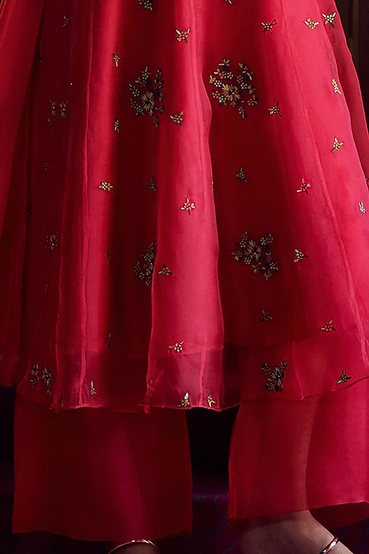 Berry Red Floral Embroidered Wedding Anarkali Set by Shikha Mehta at Pernia's Pop Up Shop