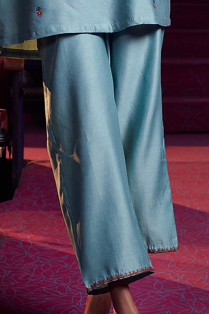 Sky Blue Embroidered Straight Pant Set by Shikha Mehta at Pernia's Pop Up Shop