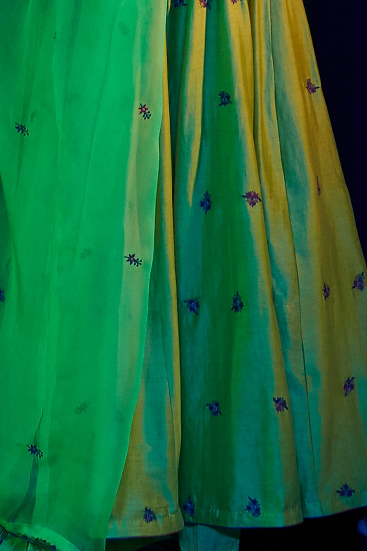 Lime Yellow Thread Embroidered Wedding Anarkali Set by Shikha Mehta at Pernia's Pop Up Shop