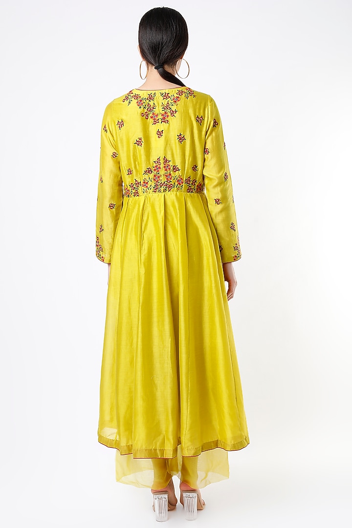 Lime Embroidered Party Wear Anarkali Set by Shikha Mehta at Pernia's Pop Up Shop