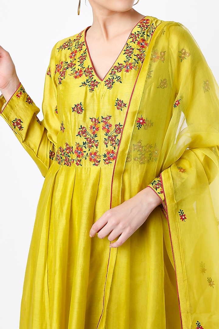 Lime Embroidered Party Wear Anarkali Set by Shikha Mehta at Pernia's Pop Up Shop