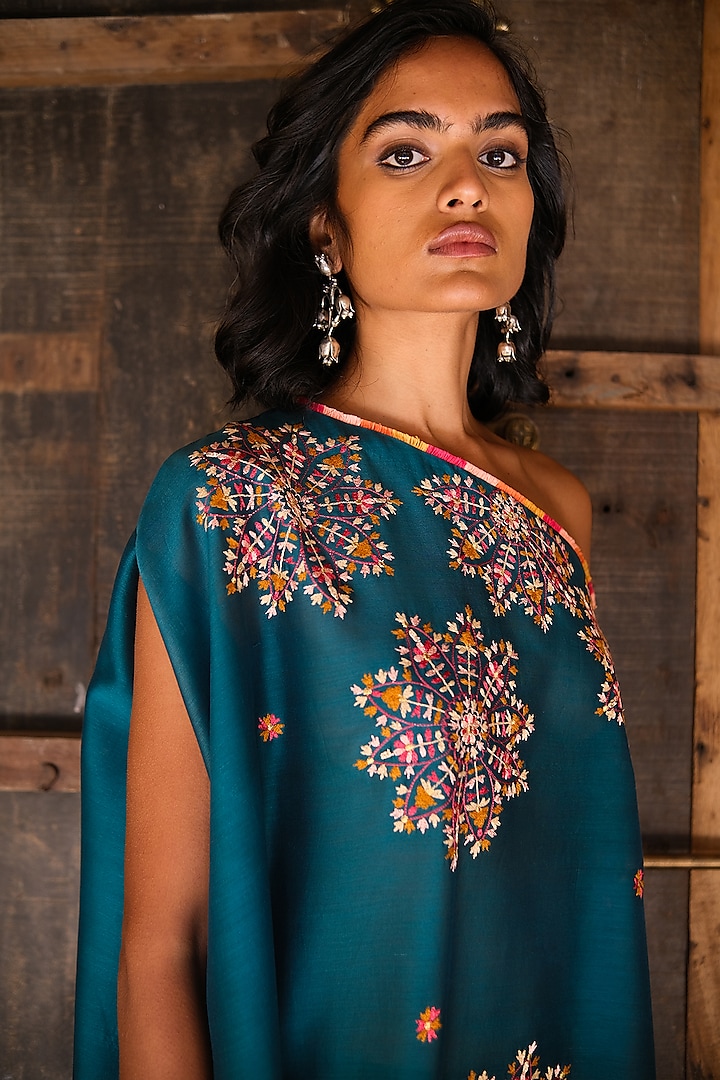 Teal Chanderi Tunic Set by Shikha Mehta at Pernia's Pop Up Shop