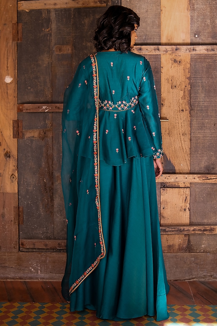 Teal Silk Chanderi Wedding Sharara Set by Shikha Mehta at Pernia's Pop Up Shop
