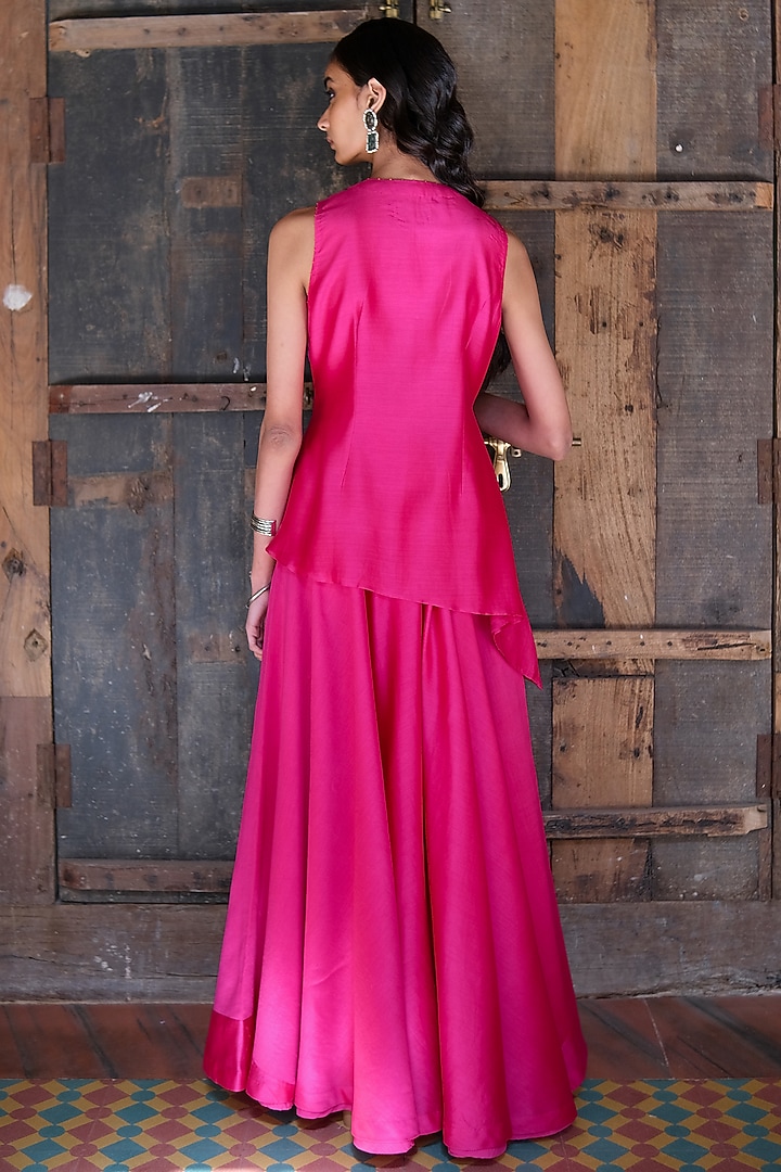 Fuschia Embroidered Jacket Set by Shikha Mehta at Pernia's Pop Up Shop