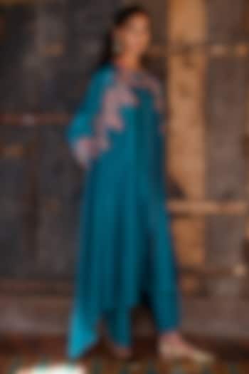Teal Embroidered Tunic Set by Shikha Mehta