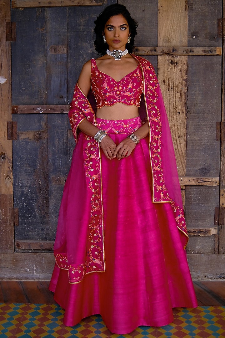 Pink Embroidered Lehenga Set by Shikha Mehta