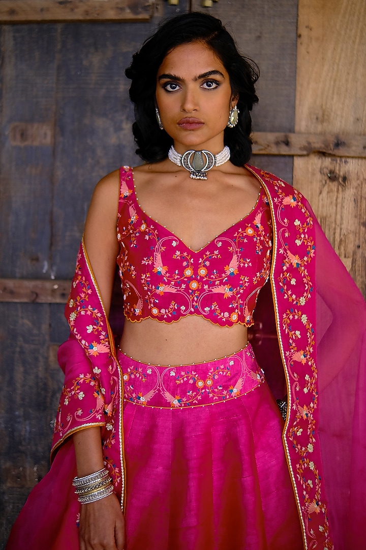 Pink Embroidered Wedding Lehenga Set by Shikha Mehta at Pernia's Pop Up Shop
