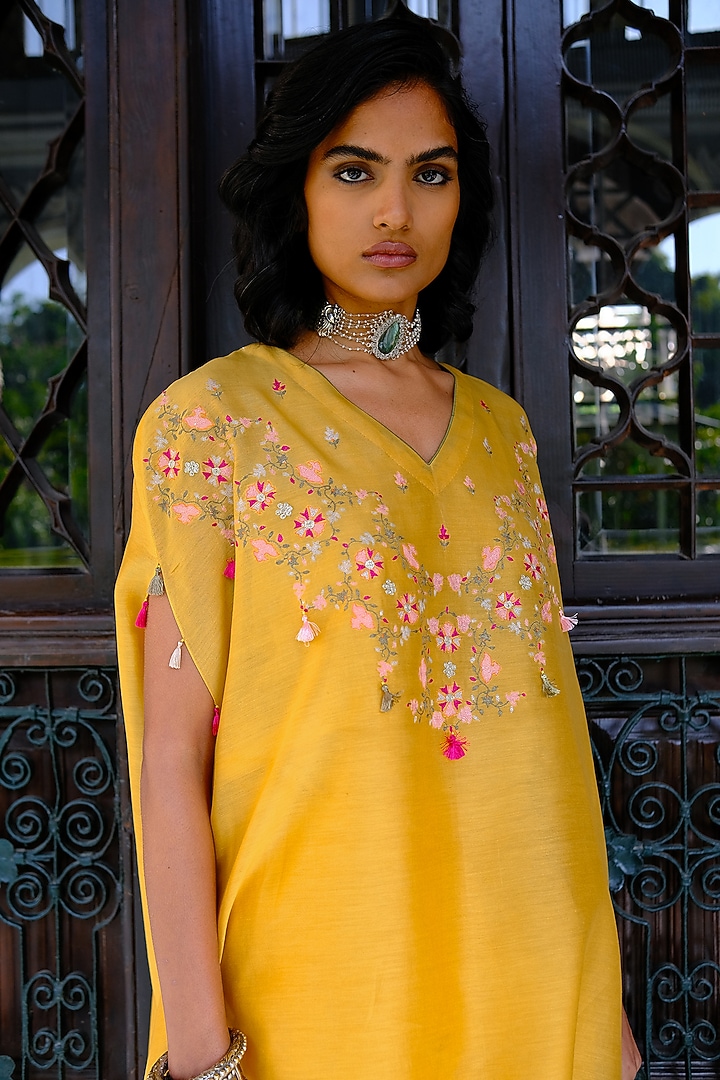 Yellow Embroidered Kaftan Set by Shikha Mehta at Pernia's Pop Up Shop