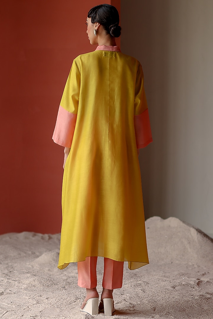 Lime Silk Chanderi Mirror Embroidered Tunic Set by Shikha Mehta at Pernia's Pop Up Shop