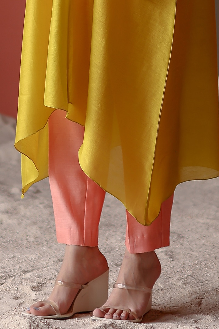 Lime Silk Chanderi Mirror Embroidered Tunic Set by Shikha Mehta at Pernia's Pop Up Shop