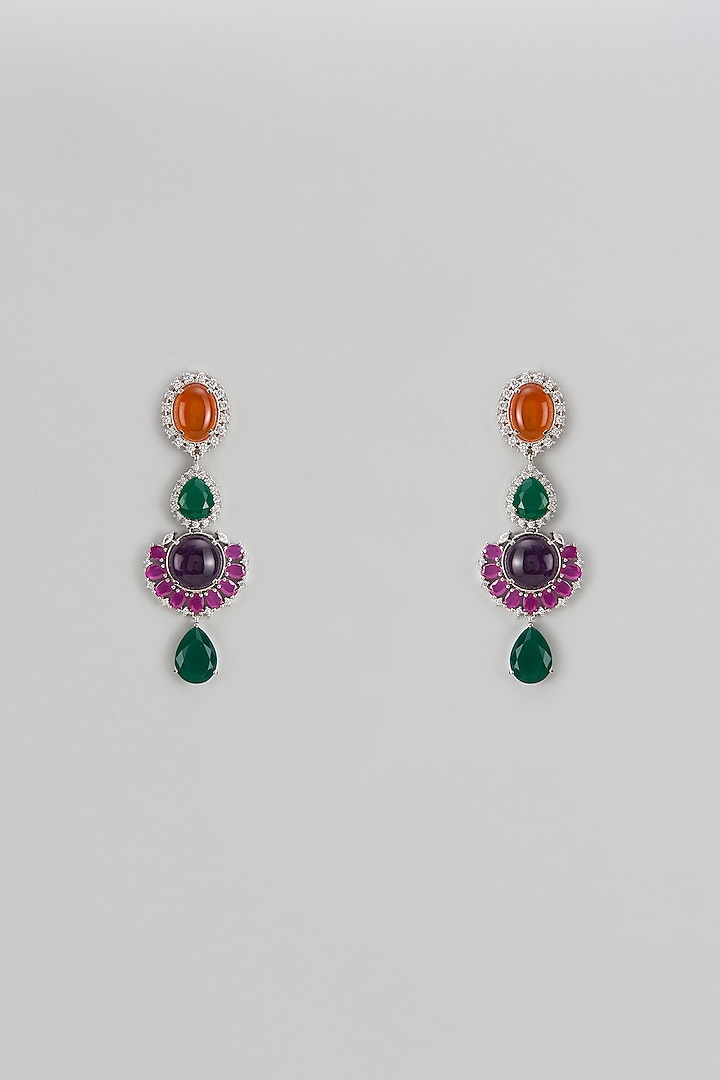 White Finish Multi-Colored Stone Dangler Earrings by Shhimmerz jewellery