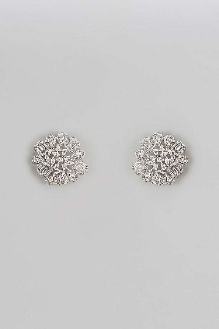 White Finish Zircon Stud Earrings by Shhimmerz jewellery