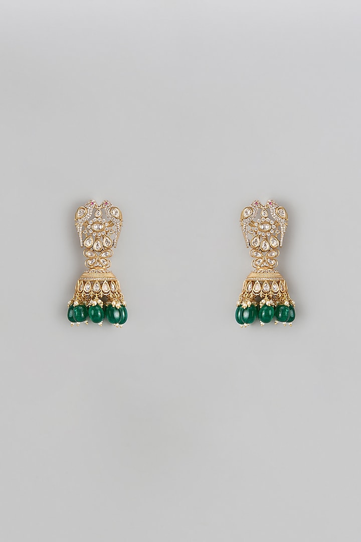 Gold Finish Kundan Polki & Beaded Jhumka Earrings Earrings by Shhimmerz jewellery
