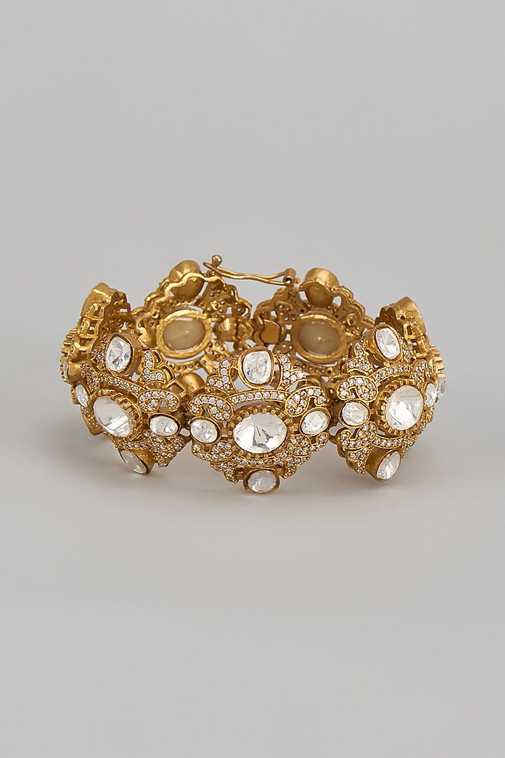 Gold Finish Kundan Polki Bracelet by Shhimmerz jewellery