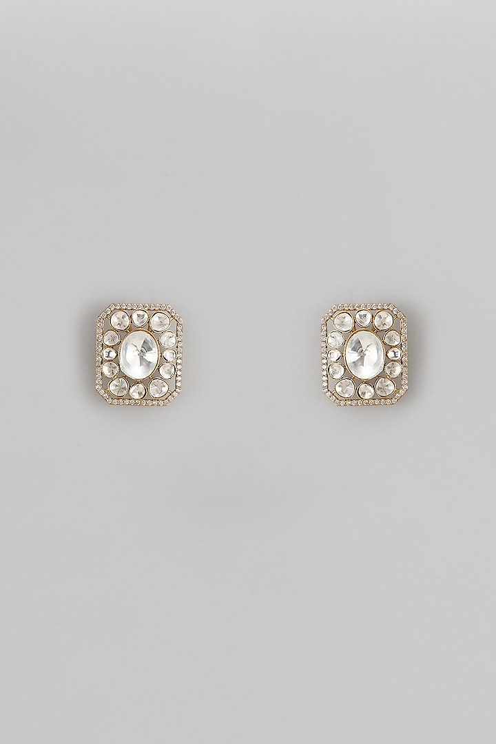 Gold Finish Kundan Polki Stud Earrings by Shhimmerz jewellery