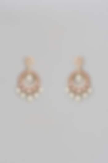 Gold Finish Kundan Polki & Pearl Enamelled Chandbaali Earrings by Shhimmerz jewellery