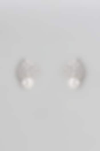 White Finish Zircon & Pearl Stud Earrings by Shhimmerz jewellery