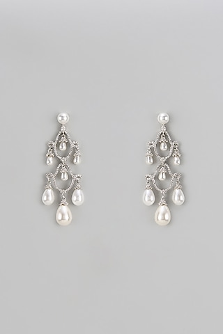 White Finish Zircon & Pearl Dangler Earrings by Shhimmerz jewellery
