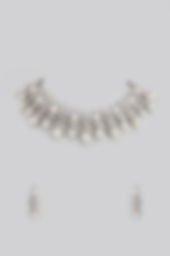 White Finish Zircon & Pearl Necklace Set by Shhimmerz jewellery