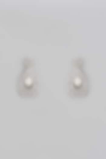White Finish Zircon & Pearl Dangler Earrings by Shhimmerz jewellery