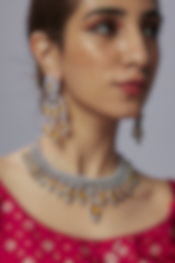White Finish Yellow Stone & Zircon Necklace Set by Shhimmerz jewellery