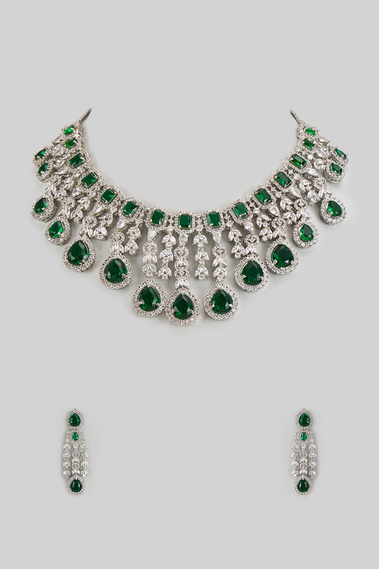 White Finish Emerald & Zircon Necklace Set by Shhimmerz jewellery