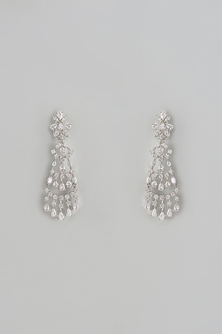 White Finish Zircon Dangler Earrings by Shhimmerz jewellery at Pernia's Pop Up Shop