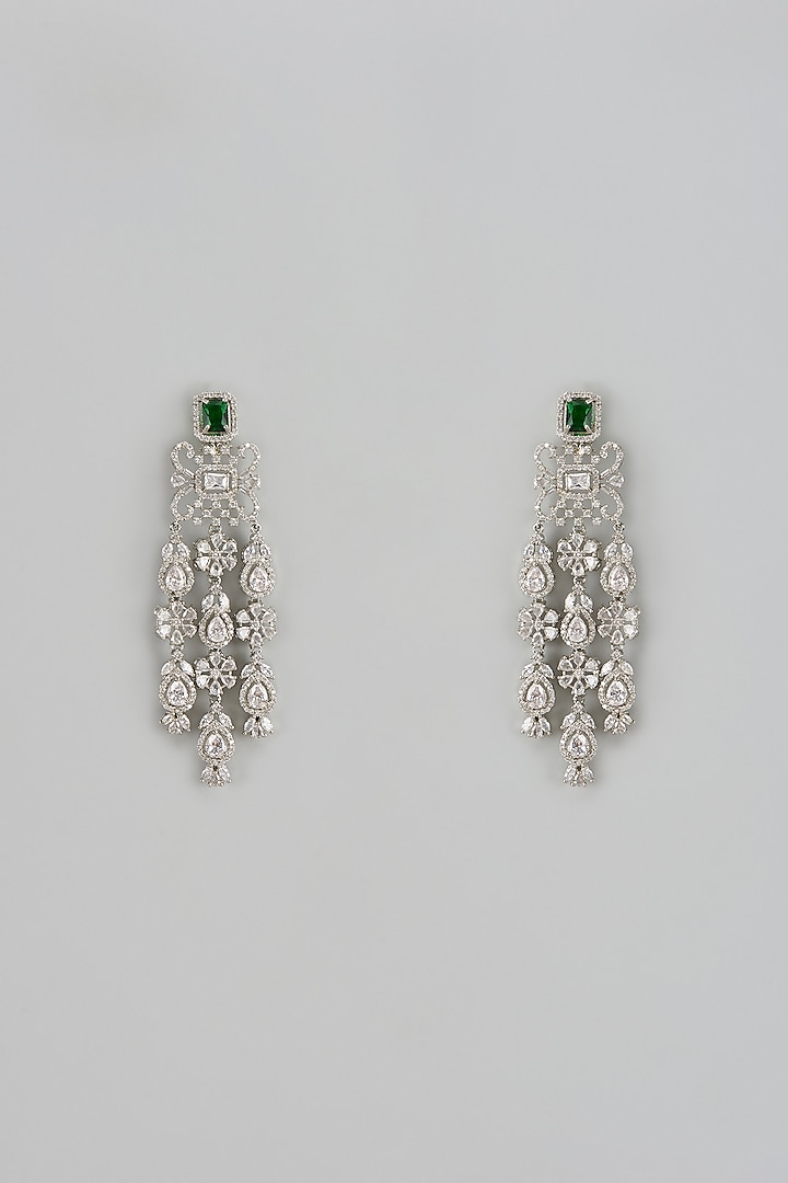 White Finish Zircon & Emerald Dangler Earrings by Shhimmerz jewellery at Pernia's Pop Up Shop