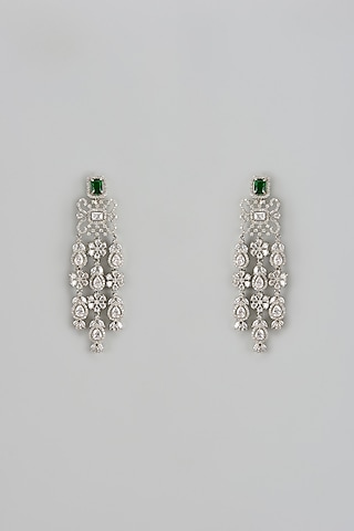 White Finish Zircon & Emerald Dangler Earrings by Shhimmerz jewellery