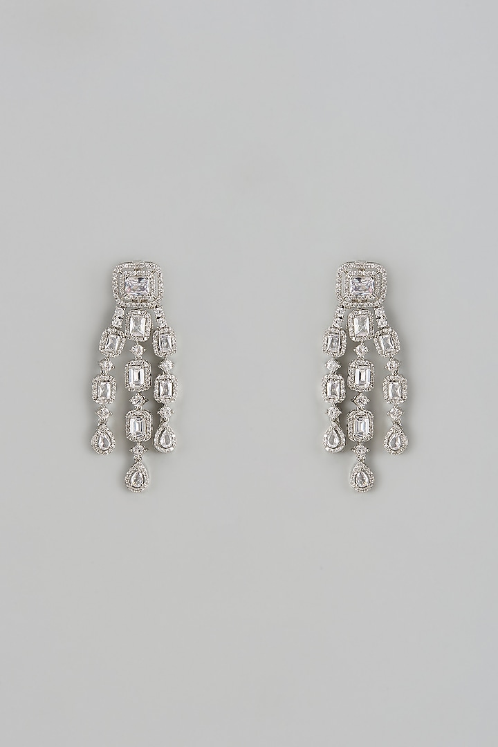 White Finish Zircon Dangler Earrings by Shhimmerz jewellery at Pernia's Pop Up Shop