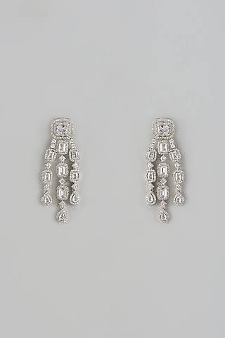 White Finish Zircon Dangler Earrings by Shhimmerz jewellery