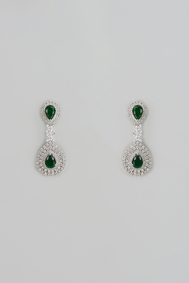 White Finish Zircon & Emerald Dangler Earrings by Shhimmerz jewellery at Pernia's Pop Up Shop