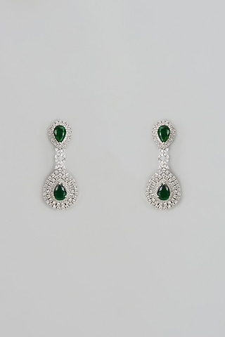 White Finish Zircon & Emerald Dangler Earrings by Shhimmerz jewellery