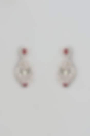 White Finish Zircon & Ruby Dangler Earrings by Shhimmerz jewellery at Pernia's Pop Up Shop