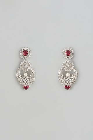 White Finish Zircon & Ruby Dangler Earrings by Shhimmerz jewellery
