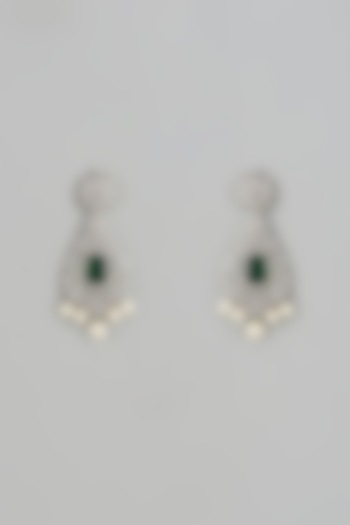 White Finish Zircon & Emerald Dangler Earrings by Shhimmerz jewellery