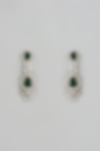 White Finish Zircon & Emerald Dangler Earrings by Shhimmerz jewellery at Pernia's Pop Up Shop