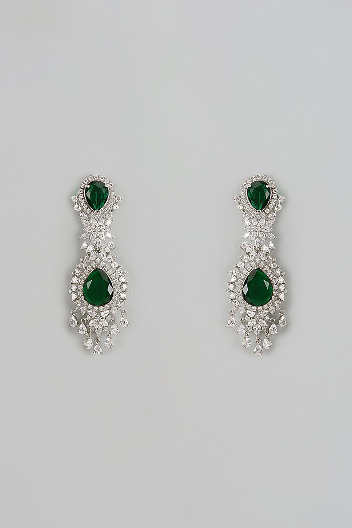 White Finish Zircon & Emerald Dangler Earrings by Shhimmerz jewellery at Pernia's Pop Up Shop