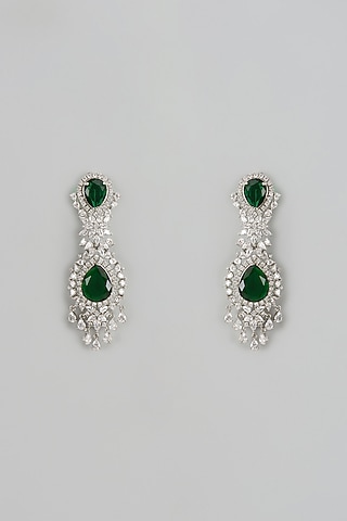 White Finish Zircon & Emerald Dangler Earrings by Shhimmerz jewellery