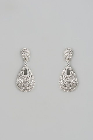 White Finish Zircon Dangler Earrings by Shhimmerz jewellery