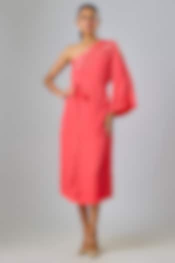 Pink Cupro Hand Embellished One-Shoulder Kaftan Party Wear Dress by Sharnita Nandwana at Pernia's Pop Up Shop