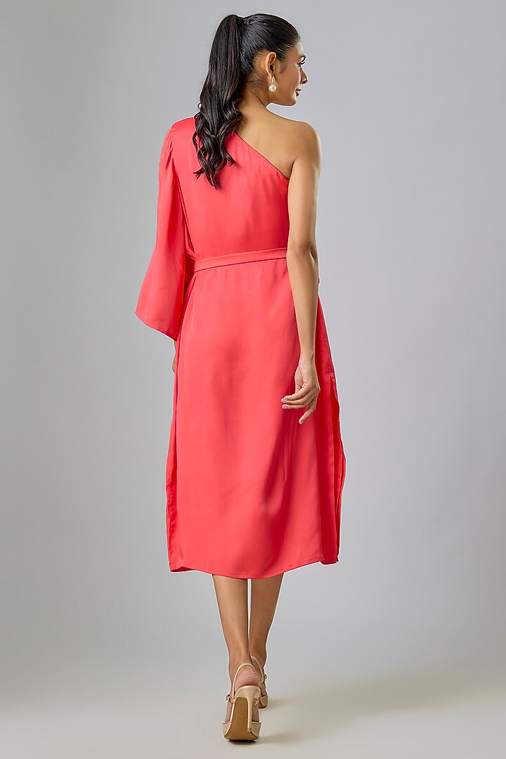 Pink Cupro Hand Embellished One-Shoulder Kaftan Party Wear Dress by Sharnita Nandwana at Pernia's Pop Up Shop