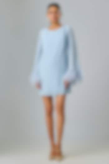 Powder Blue Viscose Embellished Shift Party Wear Dress by Sharnita Nandwana at Pernia's Pop Up Shop